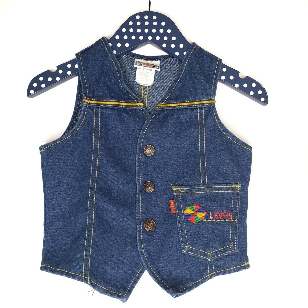 Vintage Levi's Denim Vest Toddler 2T Jean Cowboy Boy Girl Unisex‎ Pinwheel
